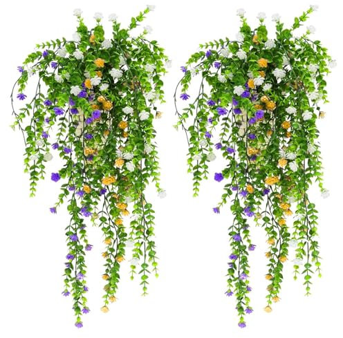 milaosk 3 Piezas Plantas Artificiales Colgantes,Hiedra Artificial con Flores Plantas Artificiales Decorativas Artificial Plants Outside Interior para Decoración del Jardín del Balcón 80cm