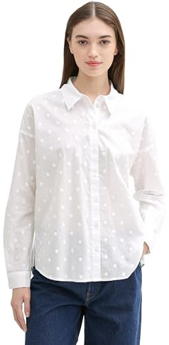 Tom Tailor Denim Damen Bluse im Pünktchen-Muster
