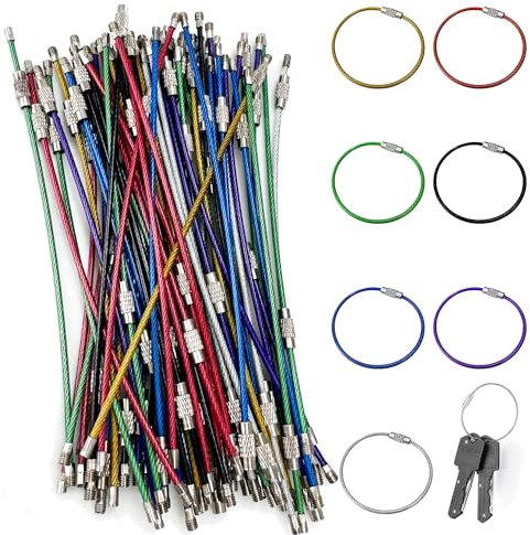 70 Piezas Llaveros de alambre de acero inoxidable Cable Etiquetas para equipaje de alta resistencia Lazos Portaetiquetas Barril giratorio de 2 mm 15.6 cm / 6.14 de largo