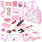 deAO Friseurkoffer Schminkset Spielzeug 34-teilig, Kinder Schmuckset mit Haarstyling Zubehör Handtasche Haarflechter Mobiltelefon Prinzessin Schminkspielzeug für Mädchen