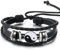 COOLSTEELANDBEYOND Yin-Yang Charme Armband, Schwarz Leder Drei Stränge, Herren Damen Wickeln Schweissband
