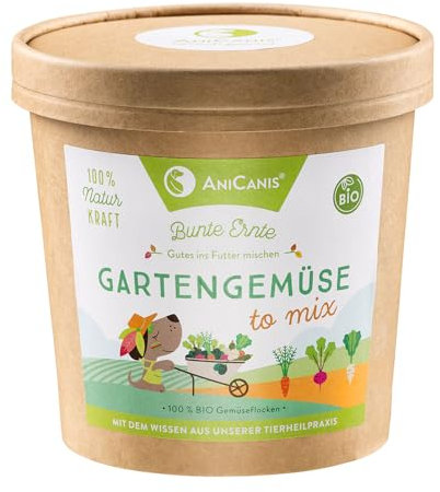 AniCanis Bio Gartengemüse Gemüseflocken für Hunde - Gemüse Flocken getrocknet - Karotten, Zucchini, Spinat, Pastinake, Rote Beete - Barf Flockenfutter - 175g