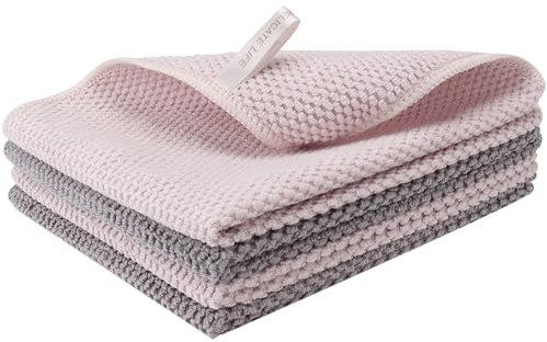 WEREY Microfaser Putztuch,Maiskorn-Gitterdesign Mikrofasertücher Küche,Wiederverwendbares Putzlappen Putztücher für Haus und Küche,Mit Lanyard,30x40cm.(3 Stück(Beige/Grau Gemischt))