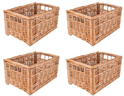 Creative Home 4 x Kleiner Weidenkorb Aufbewahrungskorb | 30 x 20 x 15 cm +/- 2 cm | Handgeflochten, Haltbar | Korb Geflochten Naturkorb mit Griffen Aufbewahrung | Für Regal, Werkzeuge, Bad Korb