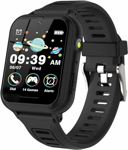 GLKYSOE Montre Connectée Enfant Garçons Filles, Montre Intelligente Enfant avec SOS Appeler,14 Jeux HD Caméra & Lecteur Vidéo Musique Torche, Cadeaux pour Enfants 3-12ans (Noir)