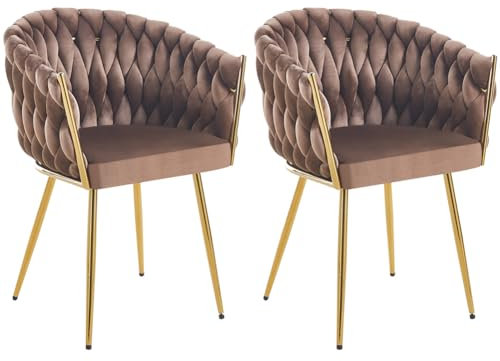 Shally Dogan Lot de 2 chaises de salle à manger avec revêtement en velours et rembourrage ergonomique à haute densité, chaise de cuisine, salon, bureau avec pieds dorés, design moderne (marron)