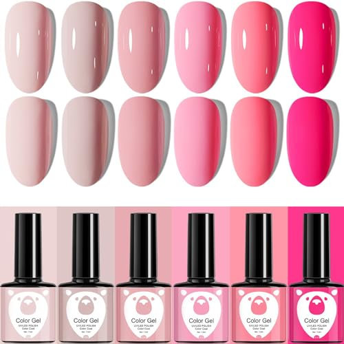 Gel Nail Polish Set, Pink Gel Nail Polish, 6 Colors French Manicure Gifts, UV/LED Soak-Off Spring Shades Light Pink Nude Pink Nail Polish Kit for Women Nail Art Salon DIY At Home