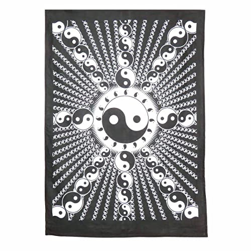 AVA Collections Schwarz-weißer Wandteppich mit Yin-Yang-Motiv, Wandbehang, Baumwoll-Poster, Picknick-Blatt, Wanddekoration, Yin-Yang-Wandkunst, Hippie-Wohnzimmer-Dekor (Schwarz und Weiß, Yin-Yang)