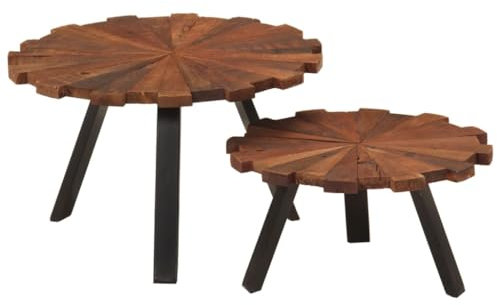 Homgoday 2 mesas auxiliares de madera maciza recicladas y planchadas, mesa auxiliar para sofá, mesa de té para sala de estar, sala de recepción de invitados, dormitorio y muebles de oficina