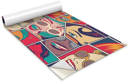Wallfluent Deko für Möbel Hochwertige Klebefolie Dekofolie Tapete Möbelfolie Für Möbel Tisch Schrank Tür Küchenfronten 100x50cm Selbstklebende Küchenfolie - Frauengesichter im Pop-Art-Stil