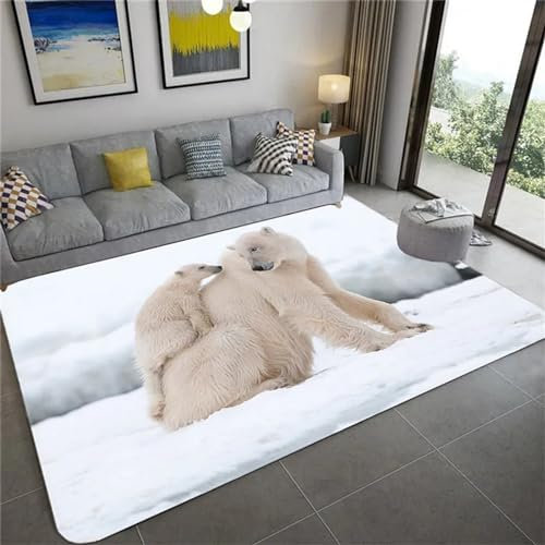 Kind Teppich 100 X 150 Cm / 39.37 X 59.05, Schlafzimmer Teppich, 3D Teppiche Wohnzimmer Teppiche Weich Rutschfest Teppich Für Wohnzimmer Schlafzimmer Bettvorleger Tierischer Süßer Eisbär -1X4N8D5E5Q
