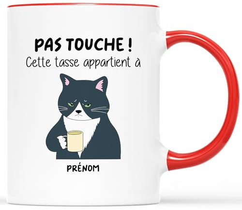 Cadeau Plus Mug Personnalisé Prénom Pas Touche - Tasse drole, mug humour, Tasse Humoristique, mug drole homme, mug rigolo femme, tasse rigolo prenom (Rouge)