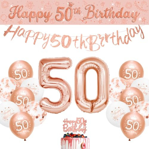Sheinly Rose Gold Happy 50th Birthday Decorations Kit for Women - Banner, Bunting, Age 50