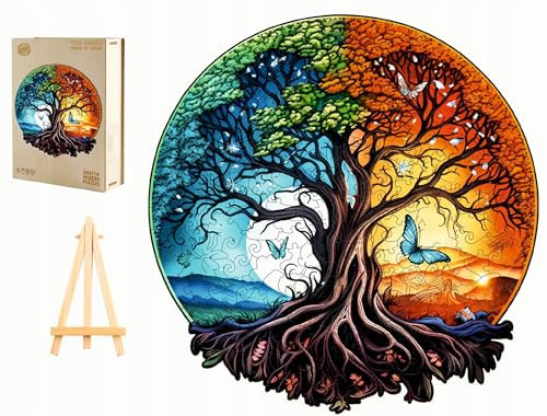 PASJO Puzzle in legno per adulti con albero della vita, 280 pezzi, 33,3 x 34 cm, idea regalo per bambini, albero della vita, unico puzzle in legno a forma di animale, creativo Jigsaw in legno