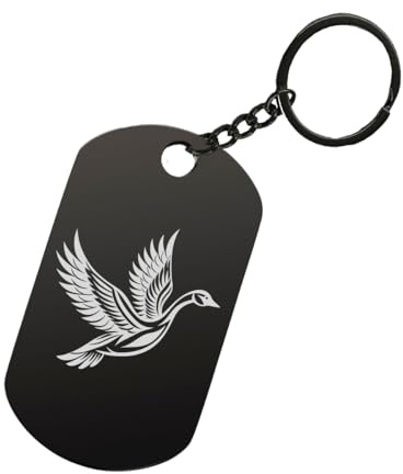 Flying Goose Schlüsselanhänger aus Stahl, lasergraviert, Schwarz