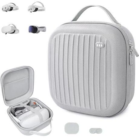 Krypthos - Hard Carrying Case Compatible with Meta Quest 3S/Quest 3/Quest 2/Vision Pro, Portable VR Gaming Headset and Touch Controllers with Lens Protector,
