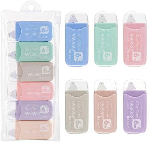 Yiyifor 6PCS Colla a Nastro, Colla Roller Biadesivo,Dispenser di Nastro Biadesivo Trasparente,per Foto,Artigianato,Album della Collezione,Scuola e Ufficio,6mmx6m