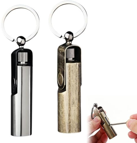 GOEDCH 2 PCS Kreative Feuerzeug: Streichholz Benzin Feuerzeug mit Schlüsselanhänger, Kerosin Feuerzeug, Portable Retro-Schleifrad-Feuerzeug für Outdoor Survival Camping Wandern (Versand ohne Benzin)