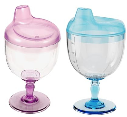 PERSELOSO 2pcs Baby Plastic Wine Sippy Cup, Goblet Cup No Spill Wine Glass Beverage Mug Milk Bottle Unbreakable with Lid for Kids