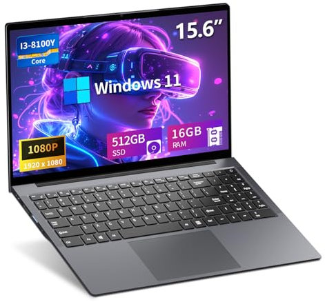 Moacreto Portatile PC 15,6 pollici Core i3-8100Y, Notebook 16GB RAM 512GB SSD, Laptop FHD 1920 * 1080, Computer portatile con Type-C, USB 3.0, Mini HDMI, Wi-Fi, BT5.0, Tastierino Numerico