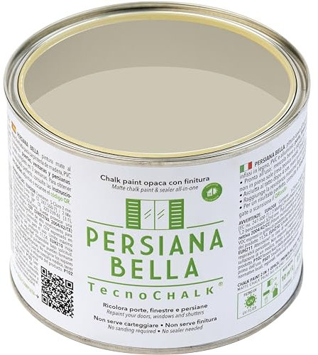 TecnoChalk® Persiana Bella Nuova Chalk Paint Extra Forte - Non Richiede Finitura – Ricolora Senza Carteggiare Persiane, Finestre, Porte e Infissi - Interno/Esterno - Colore Beige Francese (500 ml)
