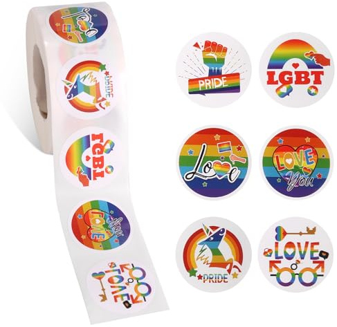 Tinoaly 500stk Regenbogen Aufkleber, Regenbogenaufkleber mit Mehreren Mustern für Schwule LGBTQ-Regenbogenaufkleber für Schwule Bisexuelle und Lesbische Dekorationsartikel