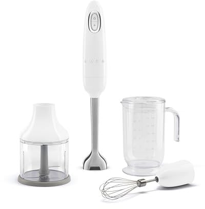 Smeg HBF03WHUK 50s Style Hand Blender with Accessories, Variable Speed, Turbo Function, 700W, White