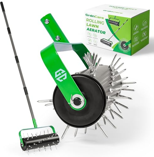 GrdnCare Rolling Lawn Aerator Tool, Heavy-Duty Manual Aerator Lawn Tool - 42 Spike Aerator Lawn Tool with 71 Adjustable Handle for Compact Soil -Push Soil Penetrator for Farm Care & Garden Yard Patio