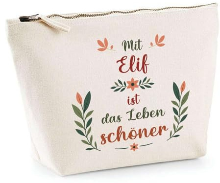 Kosmetiktasche Elif Leben schöner – Schminktäschchen, Make-up, Kulturtasche aus Baumwolle – Geschenk Muttertag, Geburtstag, Schwester, Weihnachten, Patentante