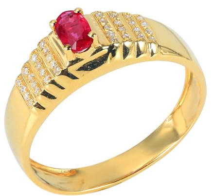 Lirzxin Hochzeit Ringe Gold 585 14K, Verlobungsringe Damen Breiter mit 4 Zinken Oval 0.25ct Labor Erstellt Rubin und Moissanit Eheringe Hochzeitsringe Trauringe Gelbgold Gr. 48 (15.3)