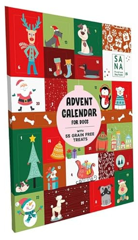 SANA Premium Dog Foods I XL-Adventskalender für Hunde I über 50 getreidefreie Snacks hinter 25 Türen I 280g I 53x42cm