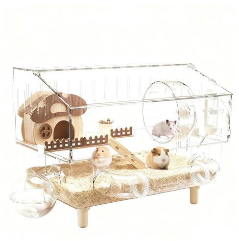 Zestivra Großer Hamsterkäfig Acryl – Transparenter Doppeletagenkäfig, Mit Laufrad Und Mehrstufen Design, Ideal Für Kleintiere Haustierhaltung Zuhause | Extra Großes Gehege Für Bewegung