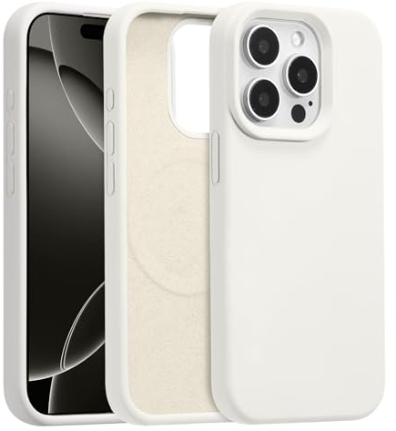 UCASONG Magnetic Liquid Silicone Case for iPhone 14 Pro, White | 6.1Inch, Compatible with MagSafe, Cute Plain Solid Color Slim Case, Soft Smooth Matte Shockproof Protective Cover