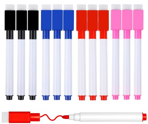 YCZCHE14 12PCS Magnetische Whiteboard Marker, 4 Farben Folienstift Abwischbar Magnetisch Whiteboard Stifte, Abwischbare Stifte mit feiner Spitze für Zuhause, Schule, Büro