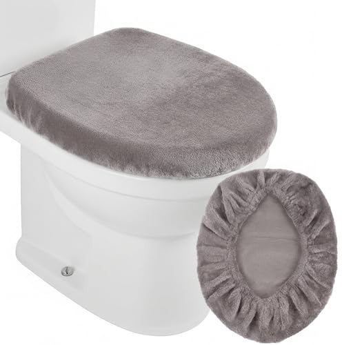 Quilax 1 funda para tapa de inodoro, color gris, terciopelo suave, lavable a máquina, resistente al polvo, para la mayoría de las tapas (gris)