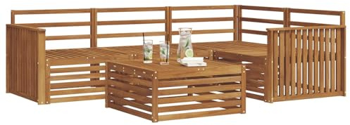 vidaXL Outdoor-Sofagarnitur 5 pcs Natur Massivholz Akazie, Outdoor-Sofa, Gartensofa, langlebige Möbel, modernes Terrassen-Set, gemütliche Lounge-Ecke