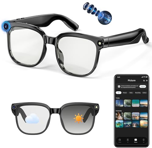 AI Smart Glasses with Camera, 4K 800W HD Video Recording Glasses with Audio, Bluetooth Sunglassess with Camera, Real-Time Translation, Voice Assistant, Object Recognition, Hands-Free Music Calls