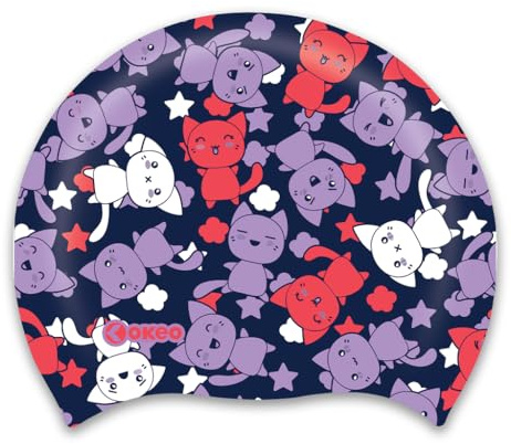 Okeo Cuffia Nuoto Silicone, Cuffia Piscina Uomo Donna, Silicone Elasticizzato Antiscivolo, Design Ergonomico Idrodinamico, Grafica Pecore, Ideale per Allenamento e Gara (Minu)