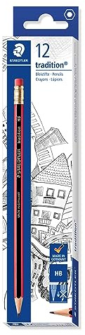 STAEDTLER 112-HB Tradition Graphite Pencil for Drawing & Sketching - HB, Eraser-Tip (Box of 12)