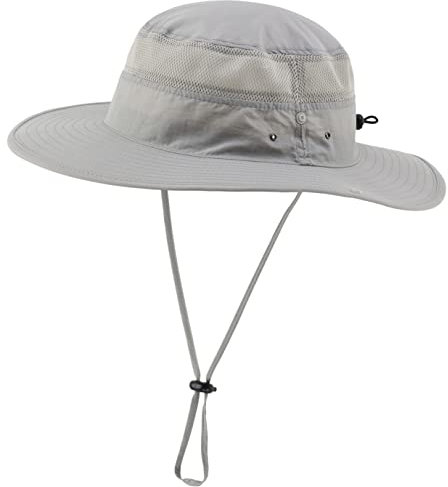 Connectyle Herren Outdoor-Mesh-Sonnenhut Wide Brim Uv Sonnenschutz-Hut-Fischen Wandern Hut 55-60 cm Grau