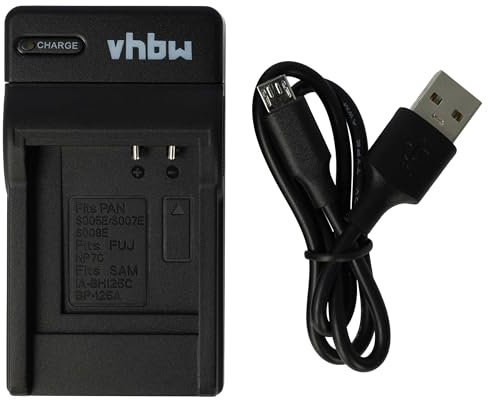 vhbw Caricabatterie USB compatibile con camera Samsung HMX-M20, HMX-Q10, HMX-Q20, HMX-Q20BP, HMX-QF20, HMX-QF20BP, HMX-QF30WP, HMX-R10, HMX-T10