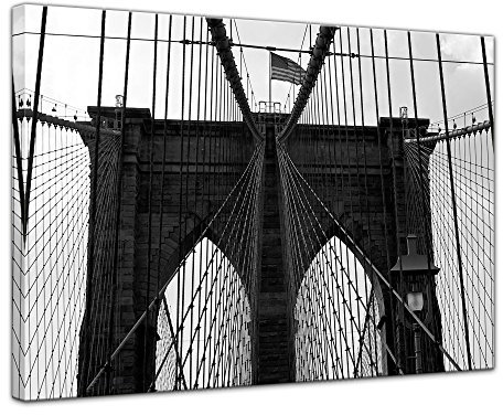 Keilrahmenbild - New York Bridge I - Bild auf Leinwand 120 x 90 cm 1 teilig - Leinwandbilder Bilder als Leinwanddruck Städte & Kulturen Amerika - Brooklyn Bridge in schwarz weiß