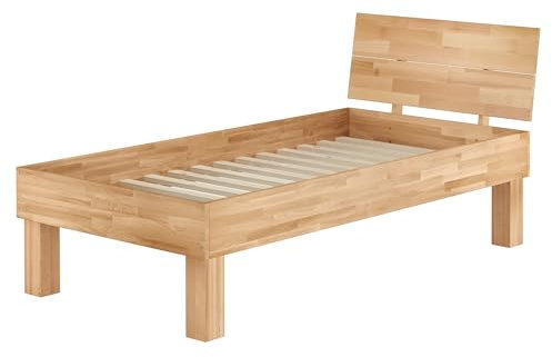 Erst-Holz®Hohes stabiles Massivholzbett Einzelbett Buche 100x200 Seniorenbett inkl. Rollrost 60.81-10