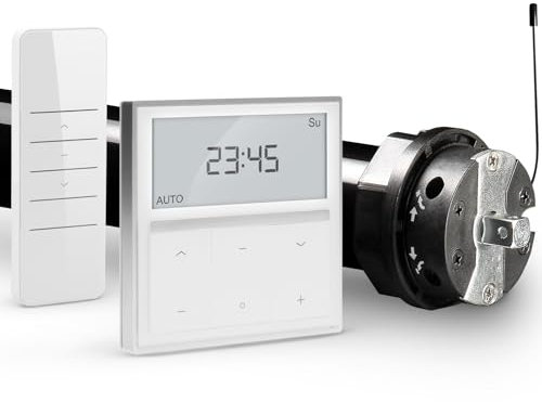 NOBILY Profi-Set elektromechanischer Funk-Rolladenmotor PR5 20/15-60 inkl. Funk-Timer (Zeitschaltuhr) Exquisit Wandsender für die 60mm Achtkant-Welle - bis 50Kg