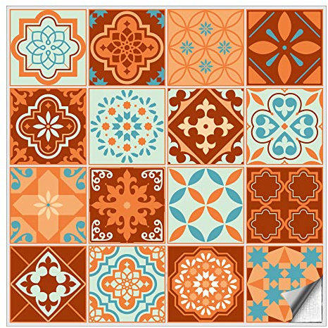 Kiwistar Fliesenmuster Stickerfliesen Klebefliesen Fliesen-Folie Sticker Aufkleber Küche Wand-Fliesen überkleben 10 x 10 cm 16 Stück im Set