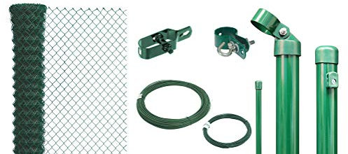 Alberts 634858 Maschendrahtzaun als Zaun-Komplettset, zum Einbetonieren | verschiedene Längen und Höhen | grün | Höhe 150 cm | Länge 50 m