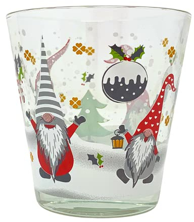 NAMAI - Set di 6 Bicchieri Natalizi, Capacità 27CL, Adatti In Lavastoviglie e Microonde, Vetro Resistente, Bicchieri Acqua Vetro, Made in Italy, Articoli Natalizi (GNOMI)
