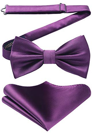HISDERN Papillon Viola Uomo e Fazzoletto con Gancio già Annodato Regolabile Cravatta a Farfalla per Adulto Pre-legati Farfallino da Smoking