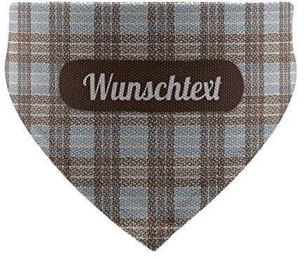 printplanet® - Hundehalstuch mit Name oder Text - Halstuch für Hunde - Layout Karomuster Braun-Blau - Größe S