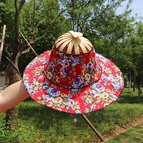 MoonyLI Chapeau de Soleil Pliable à Main Style Chinois Floral imprimé Rouge pour Femmes